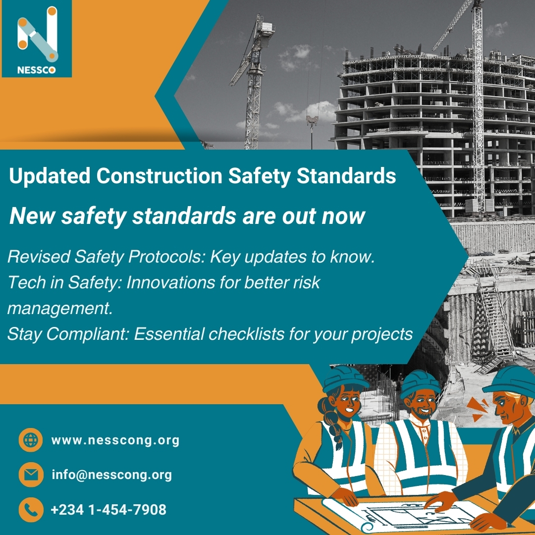 Safety Standards Update: 'The latest safety standards in construction have been released. Here’s what you need to know to stay compliant and safe. 

#nessco
#SafetyStandard
#ConstructionSafety
#SafetyFirst
#WorkplaceSafety
#SafetyRegulation
#ConstructionIndustry
#SafetyAwareness