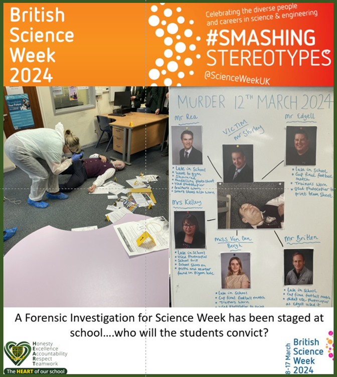 newentschool's tweet photo. The Year 9 students are investigating today. This is the crime seen and suspect list.... 🕵️👁️👁️❓ @NewentScience @NewentPrincipal #BSW24 @ScienceWeekUK https://t.co/CAXN9VwCwA