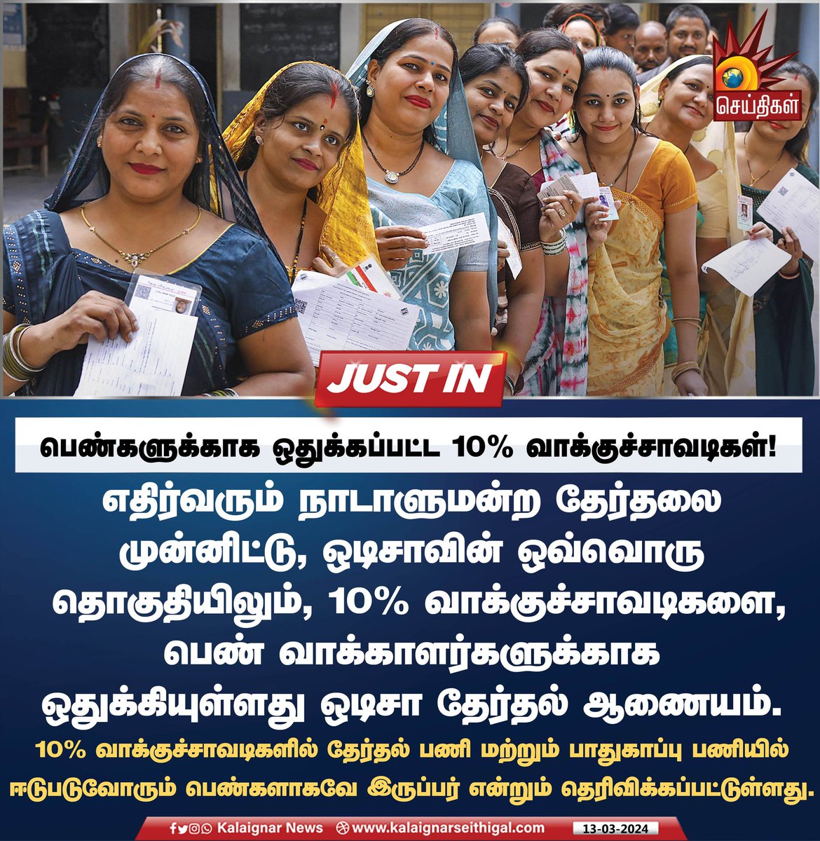 Kalaignarnews's tweet photo. பெண்களுக்காக ஒதுக்கப்பட்ட 10% வாக்குச்சாவடிகள்!
#ParliamentElection2024 #AllWomen #PollBooth #KalaignarSeithigal https://t.co/pFSMtjOsXV