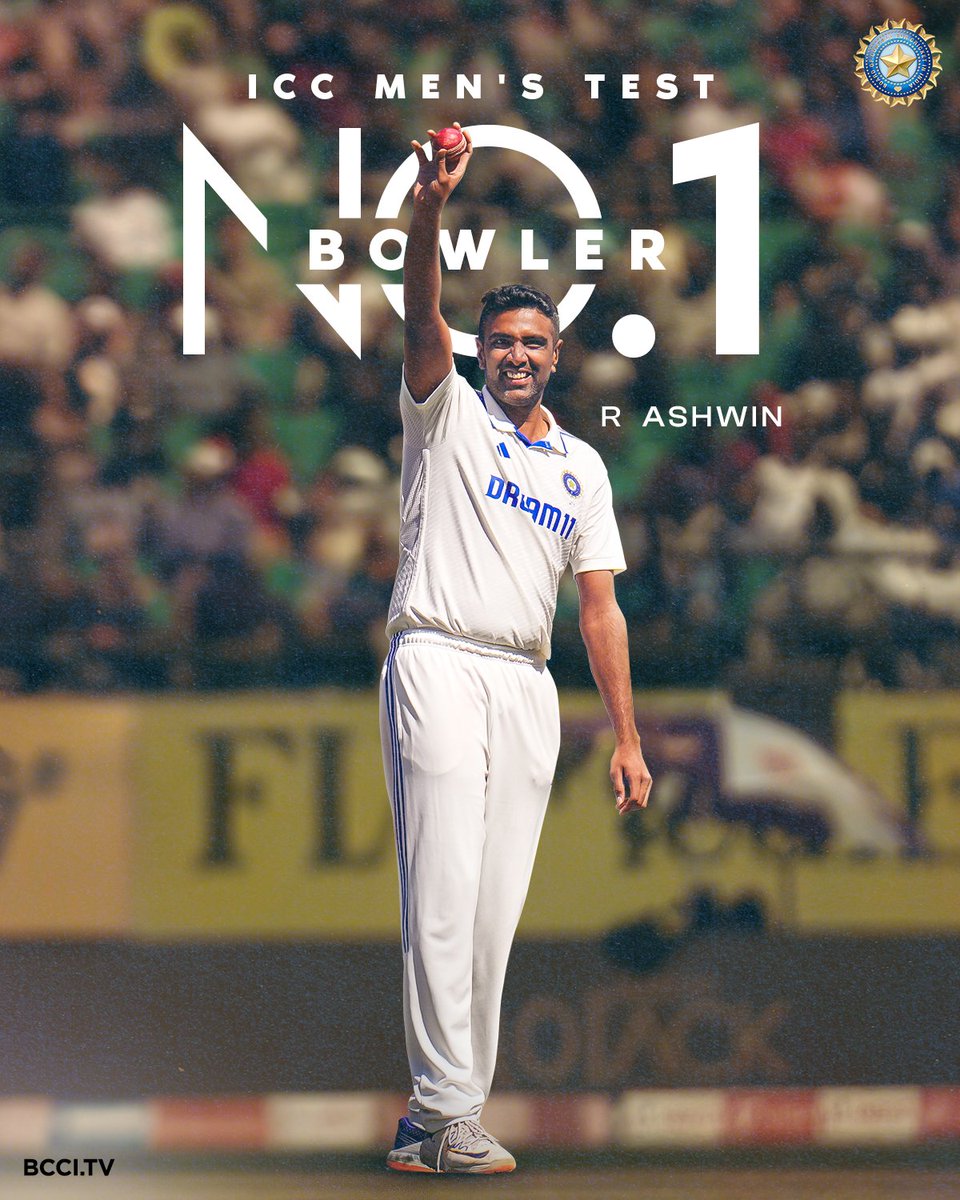 Topping The Charts! 🔝 Say hello to the ICC Men's No. 1 Ranked Bowler in Tests 👋 Congratulations, R Ashwin 👏 👏 #TeamIndia | @ashwinravi99