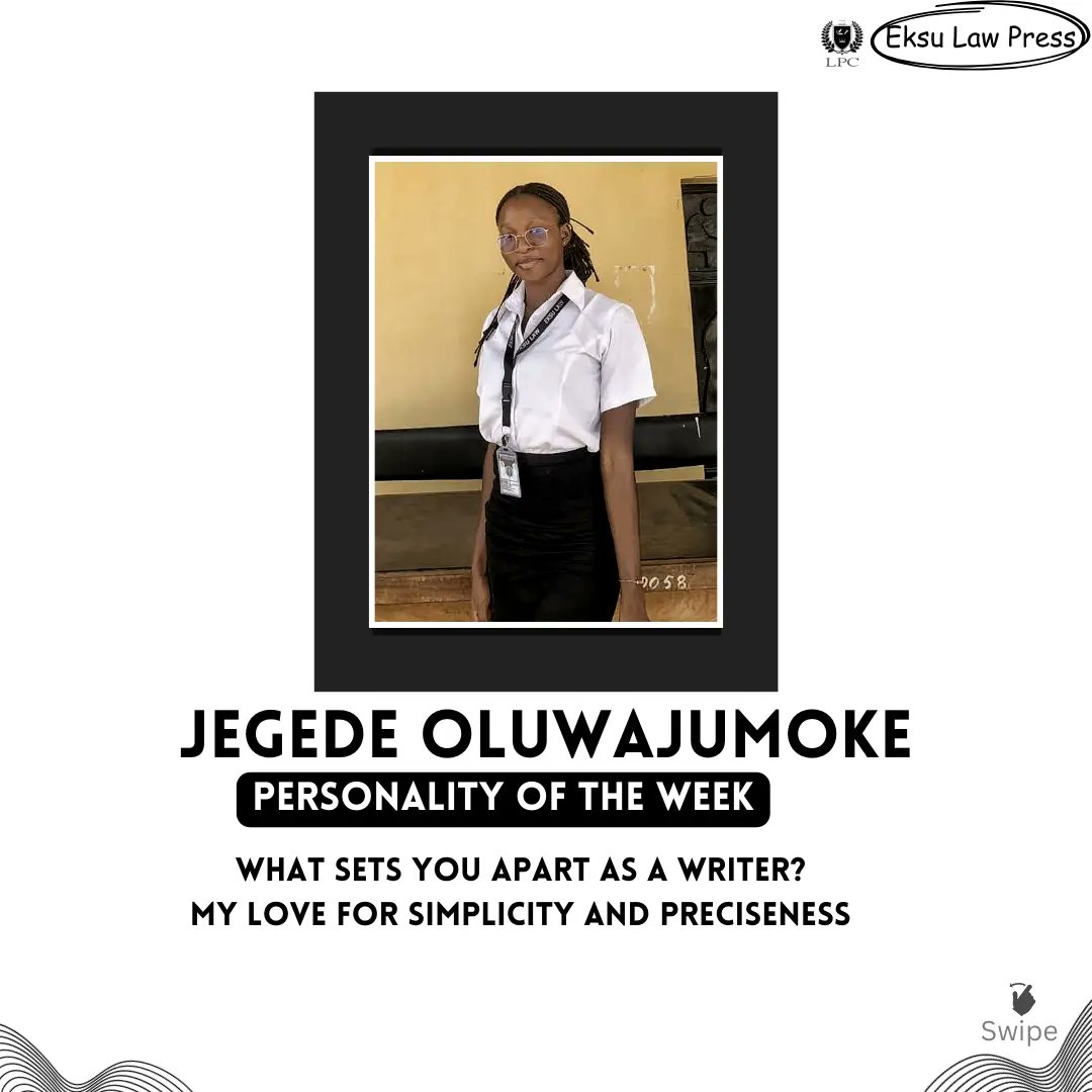 eksulawpress's tweet photo. Personality of the week!

Jegede Oluwajumoke is a law student, who gives regards to meticulous writing.

Journey with us as she shares details of herself and what sets her apart as her writer. https://t.co/5q27sb19Xn