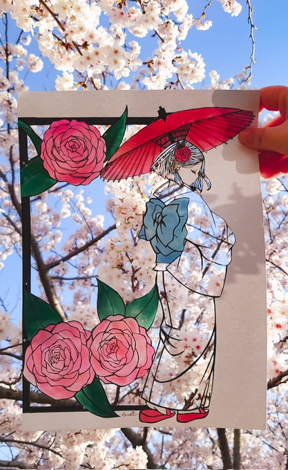 「floral print oil-paper umbrella」 illustration images(Latest)