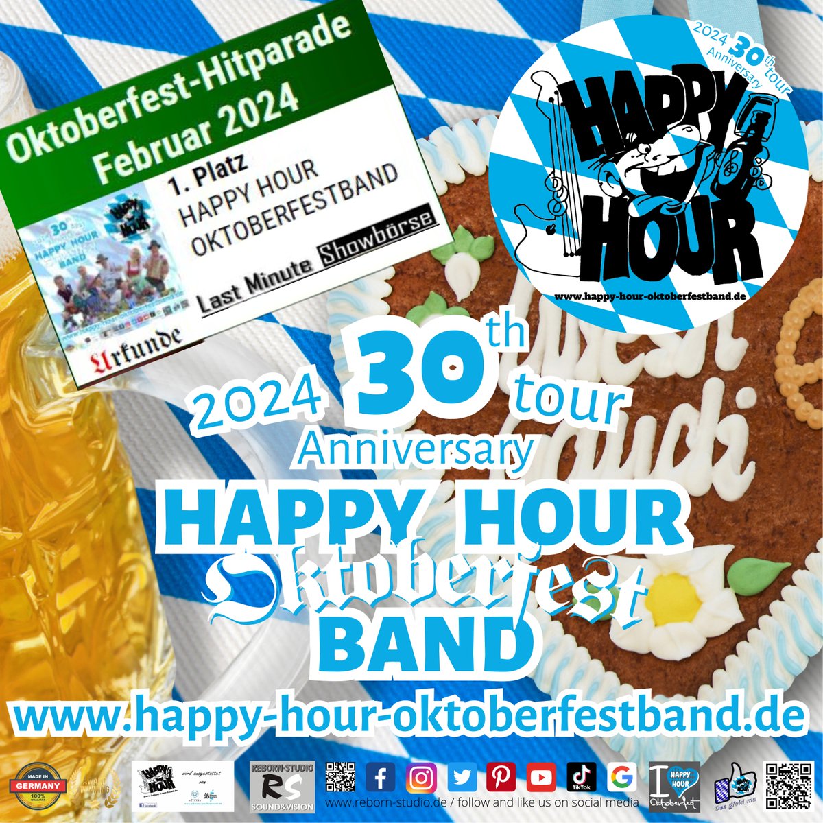 HAPPY HOUR OKTOBERFESTBAND - 30th Anniversary tour 2024 - PARTY with THE No. 1 🥇🎼👍 We're celebrating our 30th Anniversary this year! And we hope YOU are all celebrating YOUR Oktoberfest in a most authentic Bavarian style with US! booking@happy-hour-oktoberfestband.de