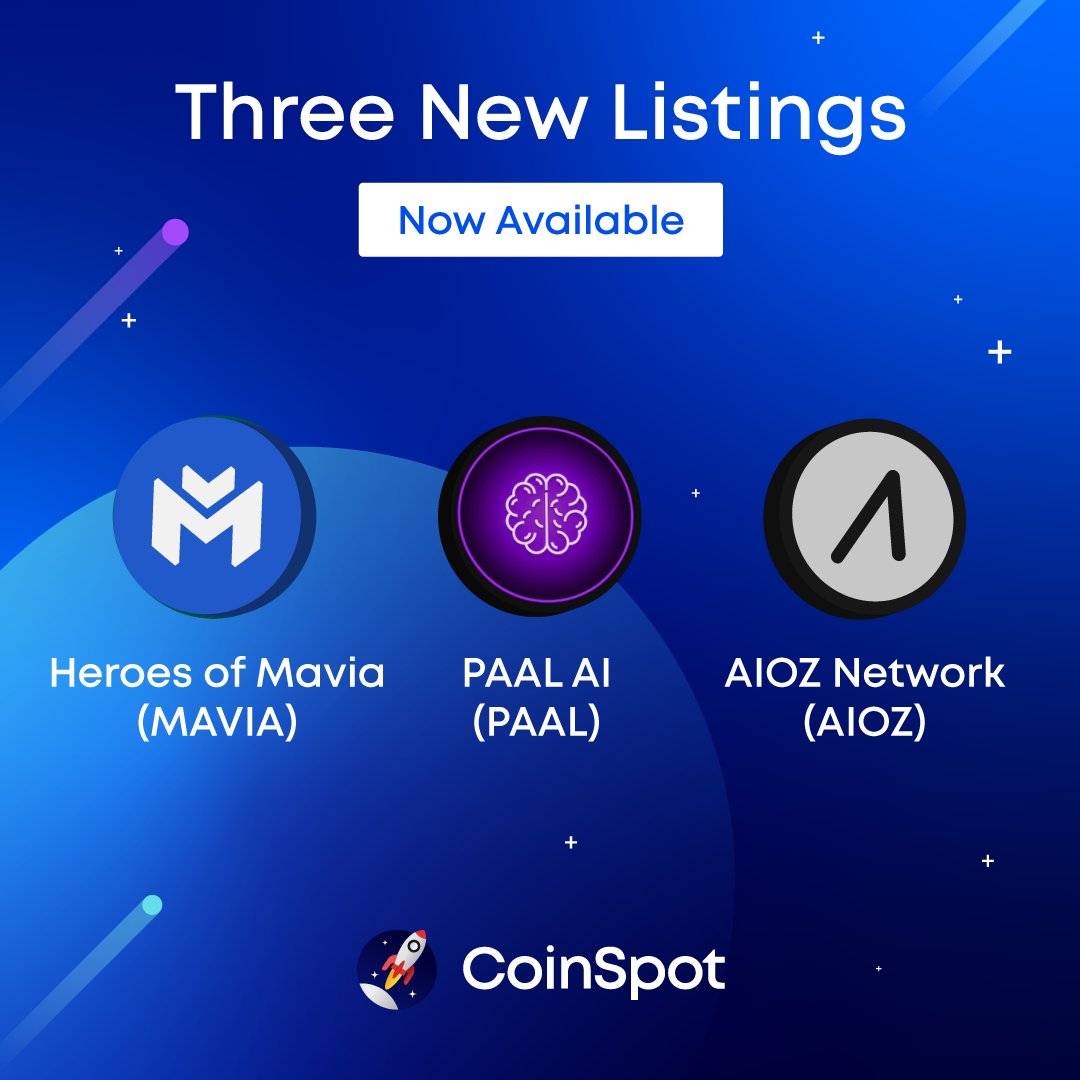 coinspot's tweet photo. We have just listed 3 new coins 🔥   

Check them out 👇
https://t.co/a7EdJbDbY0   

Happy trading! https://t.co/OGYxpqoMpr