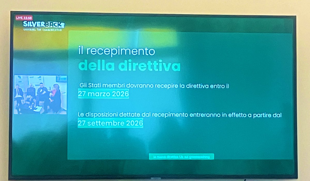 Quali sono i tempi ⏳ della #direttiva 🇪🇺vs il #greenwashing? Due tappe, nel 2026. Continuate a seguirci per saperne di più (e registratevi per ricevere tutte le info e i materiali che stiamo condividendo nel primo #silvertalk) linkedin.com/video/event/ur…