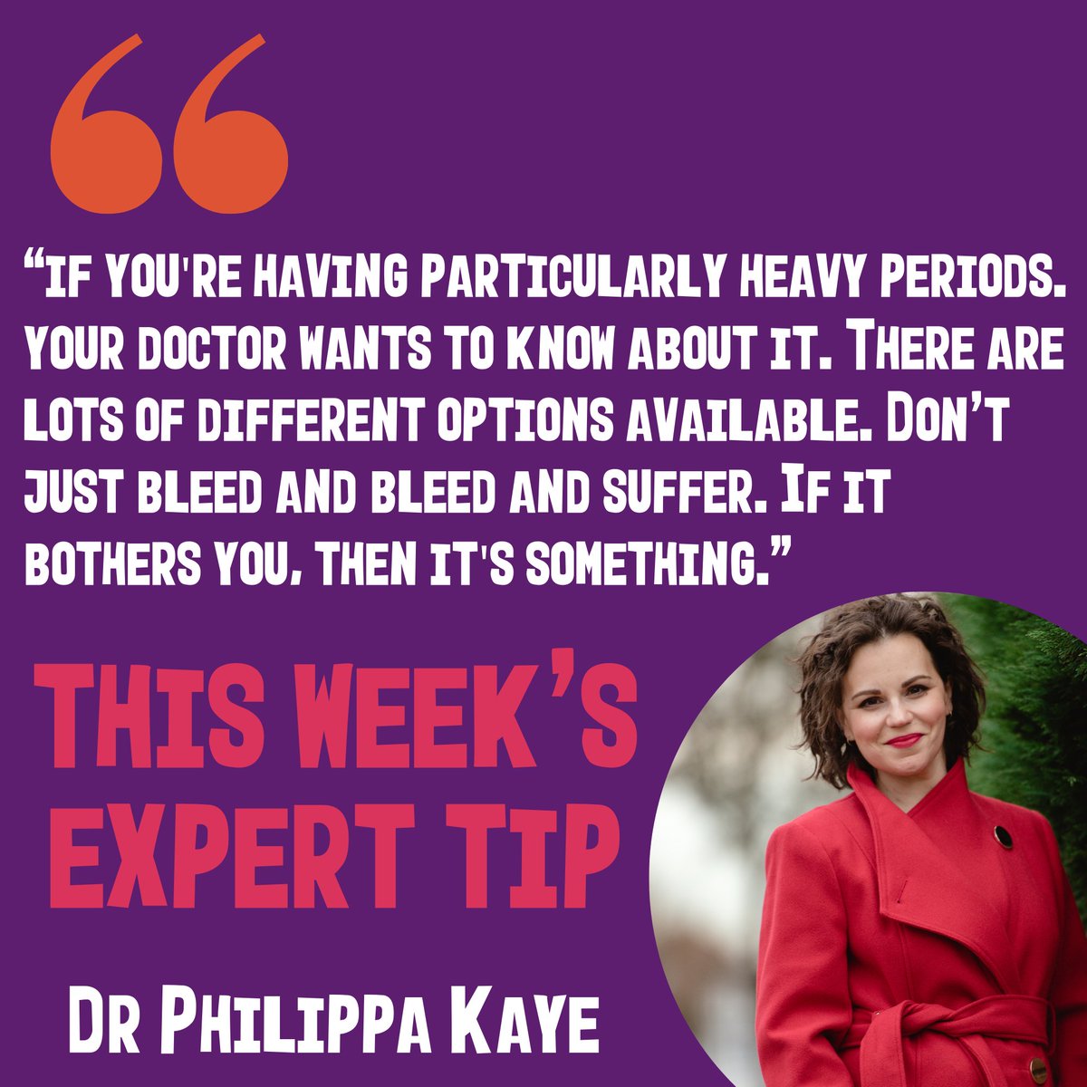 Don’t struggle through if you’re suffering... Thank you to @drphilippakaye for that sound advice. 💗 #MenopauseMandate #MenopauseRevolution #Menopause #MenopauseSupport #experttips #heavyperiods #irregularbleeding