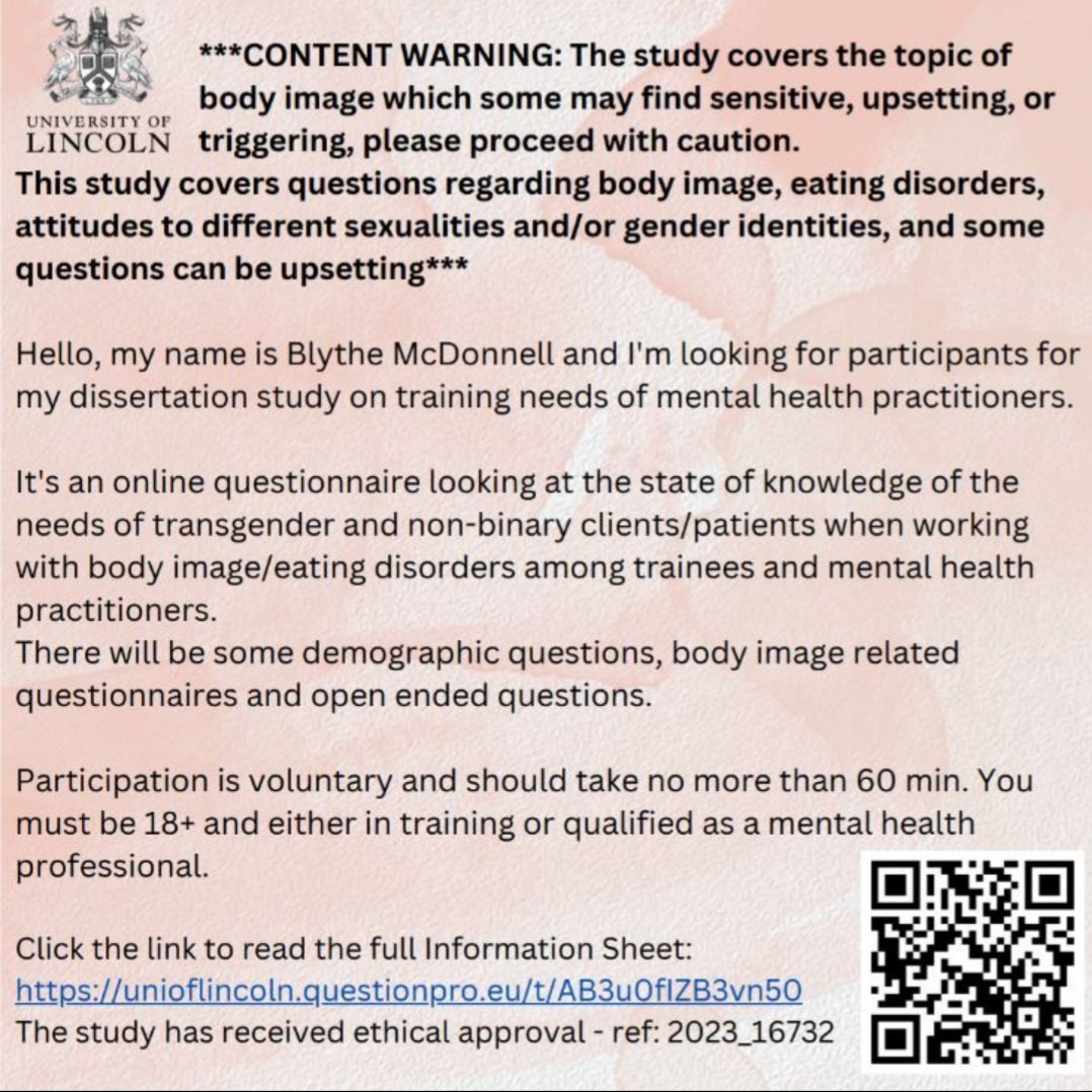 My student is looking for mental health practitioners and trainees for her dissertation study
unioflincoln.questionpro.eu/t/AB3u0fIZB3vn…
Please share 😊