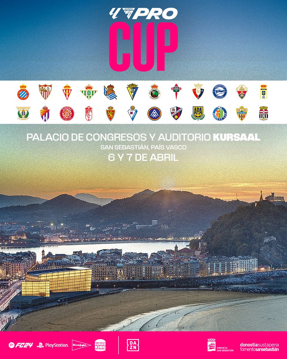 🗓️ 𝟲 𝘆 𝟳 𝗱𝗲 𝗮𝗯𝗿𝗶𝗹.
📍 Palacio de Congresos y 𝗔𝘂𝗱𝗶𝘁𝗼𝗿𝗶𝗼 𝗞𝘂𝗿𝘀𝗮𝗮𝗹.
💰 100.000€ en premios.
⚽️ 24 clubes en busca de la gloria.

🏆 #𝑳𝑨𝑳𝑰𝑮𝑨𝑭𝑪𝑷𝒓𝒐 𝑪𝒖𝒑 viaja hasta San Sebastián en busca de su nuevo dueño.