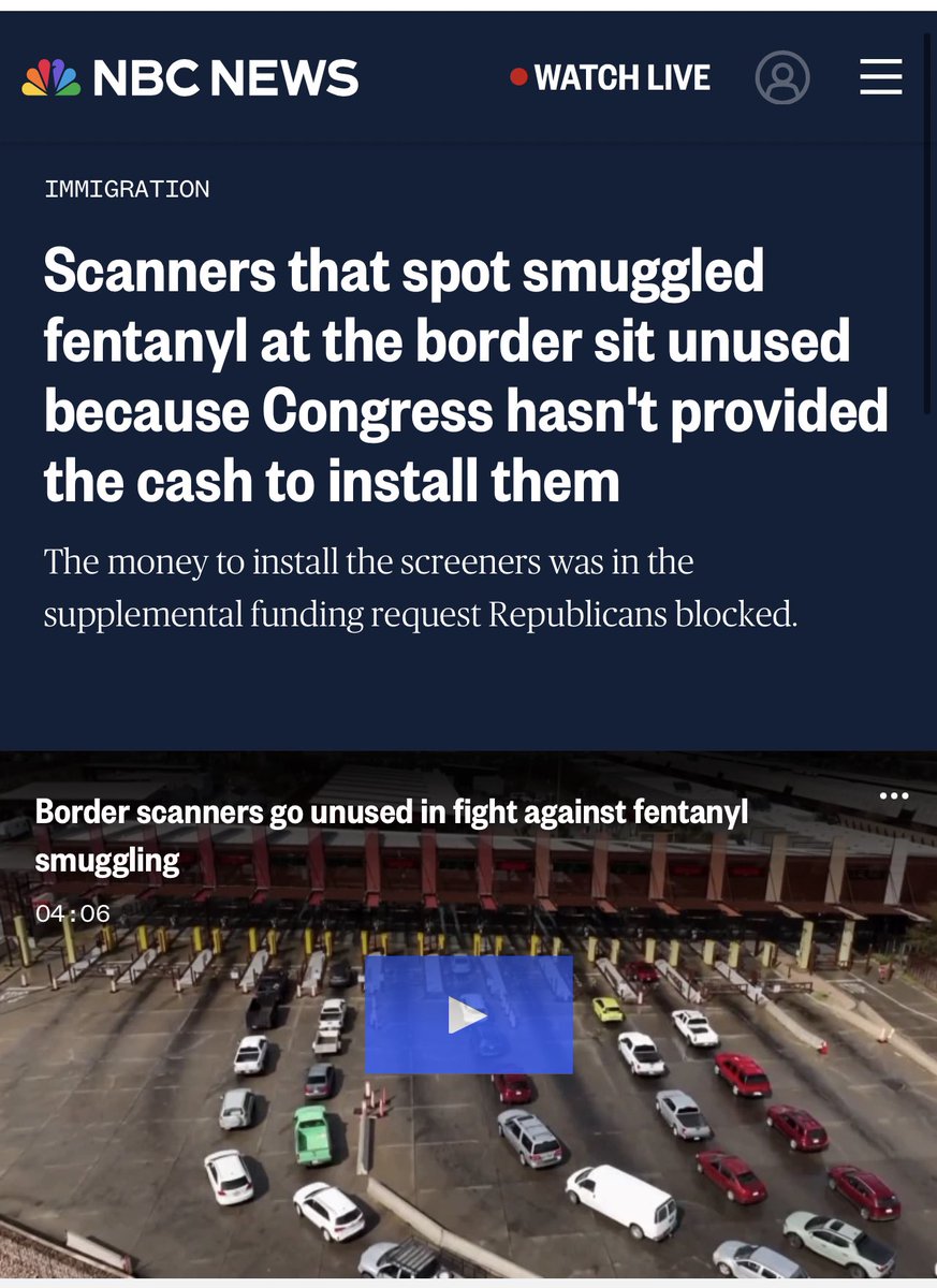 As @GOP screams “BORDER CRISIS!”… Here’s what they are doing to help: NOTHING. Actually, worse than nothing. Machines that could stop the flow of fentanyl across our border are now literally sitting in warehouses. Unused. Not installed. All thanks to the fine leadership of…