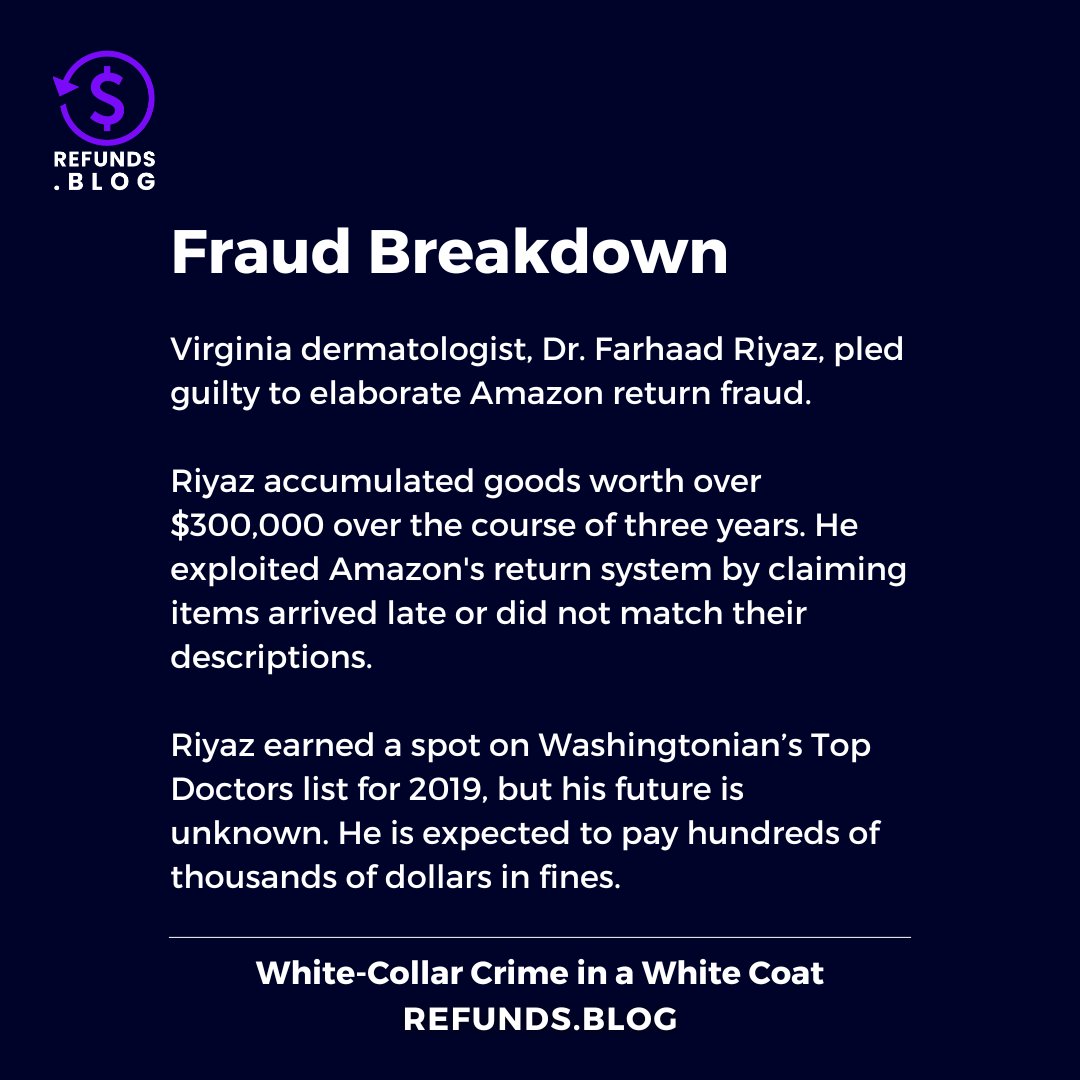 RefundBlog's tweet image. A doctor has been found guilty of refund fraud--- $300,000 worth of refund fraud over the course of three years. 

Check it out at hubs.la/Q02pjyqS0! 

#refundfraud #fraud #refund #refunds #refundsblog #whitecollar #crime #amazon