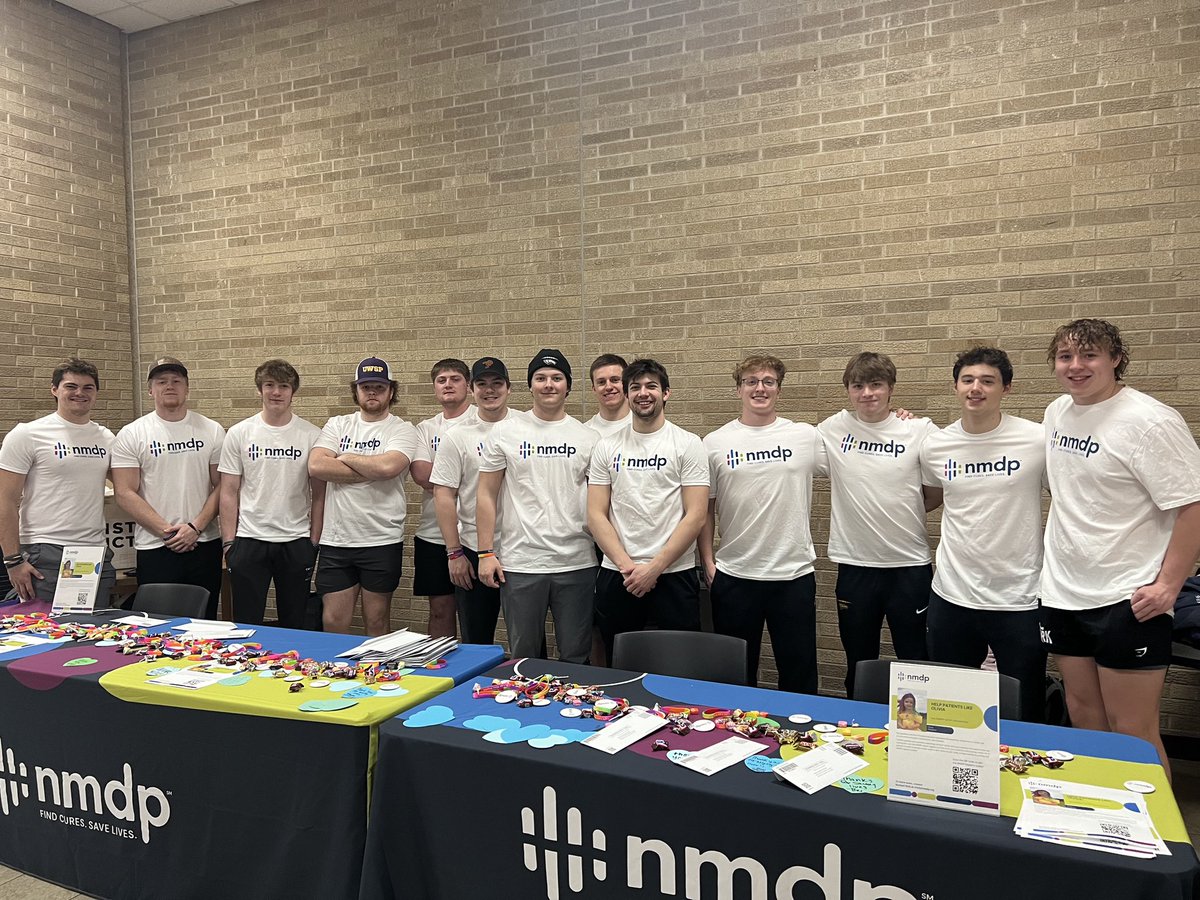 UWSPFootball's tweet photo. UWSP cures cancer together! We are here side-by-side to help the 12,000 searching patients find their life-saving blood stem cell donor! 

We are challenging all the University of Wisconsin campuses to #GetInTheGame and cure cancer with us!

@nmdp_org 
@TalleyBoneMarro https://t.co/VI43QzjBg7