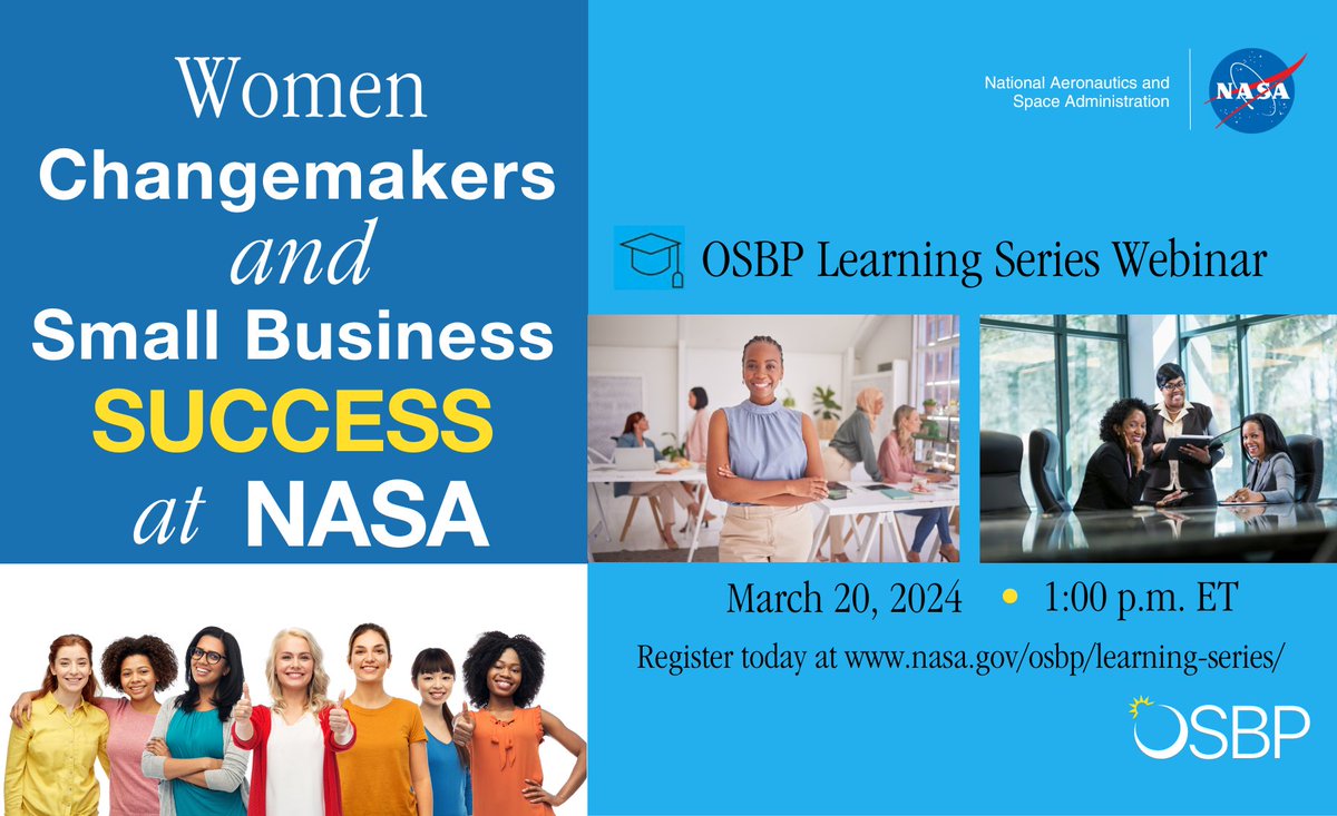 Are you registered for the OSBP Learning Series: Women Changemakers and Small Business Success at NASA? Register today! bit.ly/40luFvy WOSBs be sure to register for the NASA Vendor Database! apps.nasa.gov/nvdb/