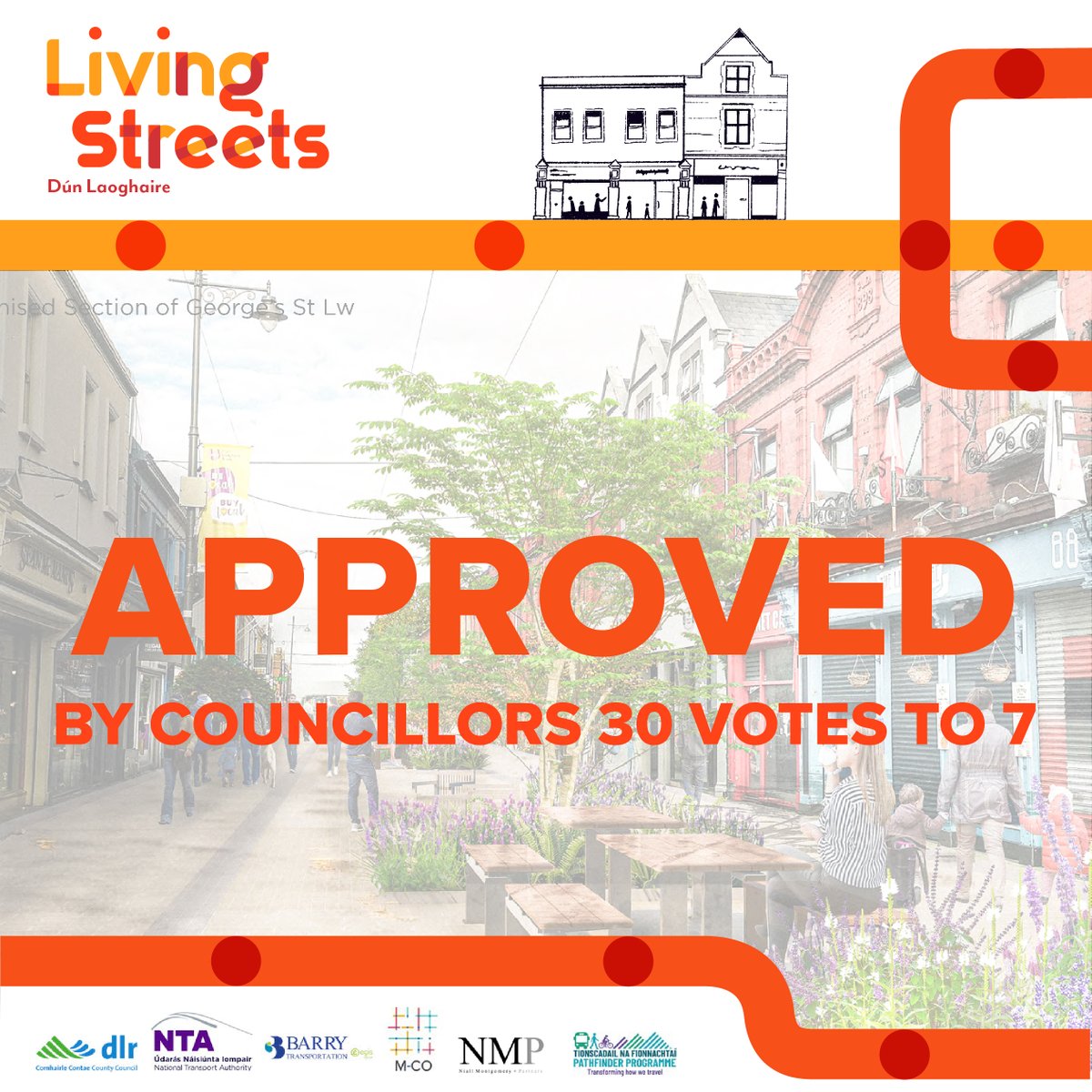 #LivingStreets Dún Laoghaire passed yesterday by Councillors, 30-7. M-CO were proud to manage the consultation for this Part 8 Pathfinder Project which is an exemplar of local action for healthy communities and climate. Thanks to @jbbarryeng, and to @dlrcc for their leadership.