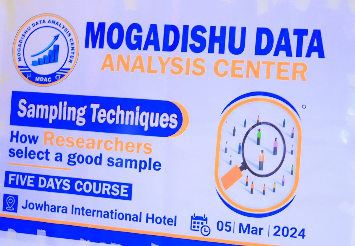 nimcale's tweet photo. thrilled to facilitate 5 days Sampling Techniques Course which organized by @mdacso . the course  focused drawing a sample from population random &amp; nin random method using #Excel &amp; #STATA . congrats to all trainees. Kudos @Daudshuke &amp; his team. #DataMatter https://t.co/hRZ700hfj8