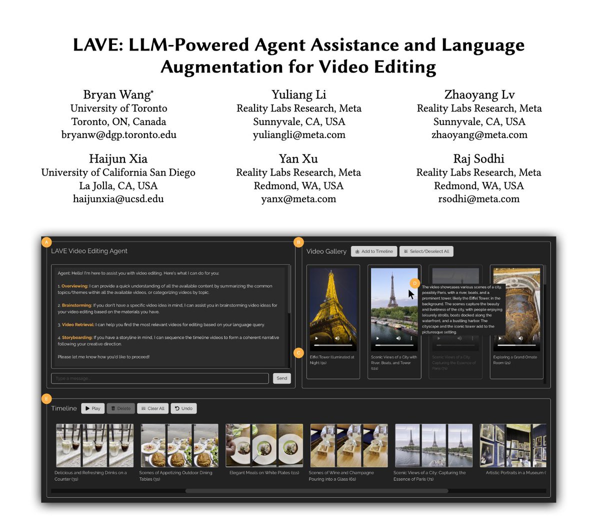 Bryan Wang (@bryanhaoenwang) on Twitter photo Videos are fun to watch, but editing them ourselves can be challenging! Next week at <a href="/ACMIUI/">ACM IUI 2026</a> '24, I will be presenting #LAVE, a video editing tool that integrates an LLM agent to collaborate with users, exploring the future of agent-assisted content editing. Videos are fun to watch, but editing them ourselves can be challenging! Next week at <a href="/ACMIUI/">ACM IUI 2026</a> '24, I will be presenting #LAVE, a video editing tool that integrates an LLM agent to collaborate with users, exploring the future of agent-assisted content editing.