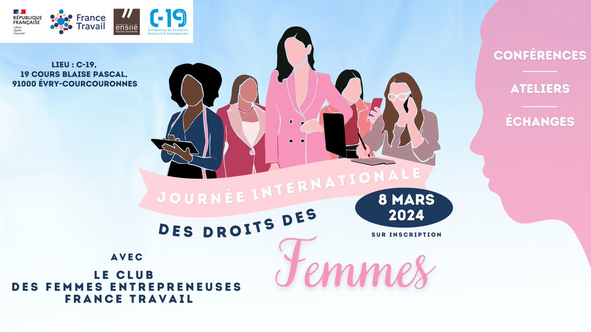 Dans le cadre de la #JIDDF , le C-19 et l' <a href="/ENSIIE/">ensIIE</a> ont accueilli l'évènement du Club des #Femmes #Entrepreneuses - <a href="/FranceTravail/">France Travail</a> de Juvisy-sur-Orge 👩🚀
 
Plus d'une centaine d'entrepreneuses réunies pour assister à des conférences, des ateliers et échanger autour de stands...
