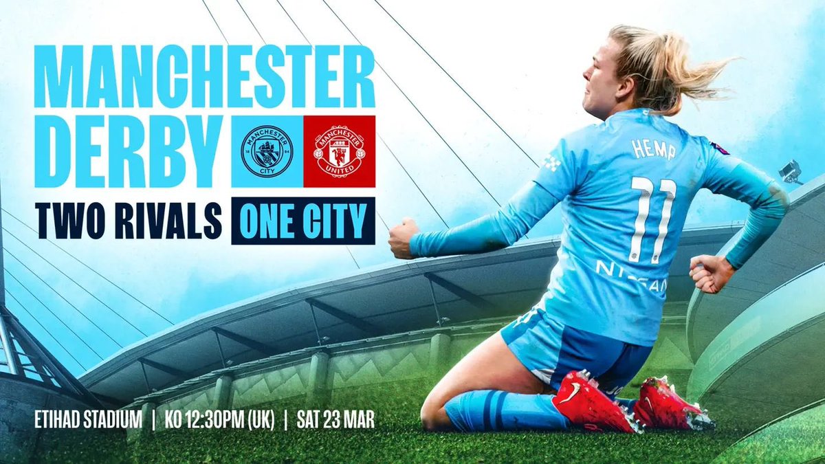YOSG_UK's tweet photo. 🚨 Don't miss the Manchester City 🩵 vs Manchester United ❤️ Women’s Derby Day! 🚨 

📆 Sat 23rd March
⚽ KO 12:30pm 

YSG Football Academy &amp; Eamar Development is offering FREE tickets for you and your group (up to 50 tickets).

For inquiries, message or email admin@yosg.org.uk https://t.co/R2S71fYlYV