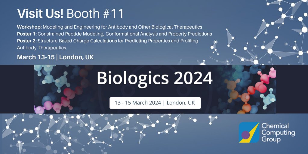 𝗩𝗶𝘀𝗶𝘁 𝗨𝘀! Biologics 2024, #London (Booth #11), March 13-15 👈😀 👉More information at bit.ly/3wNbkZn #DrugDiscovery #DrugDesign #Biologics #AntibodyModeling #ProteinEngineering #ProteinDocking