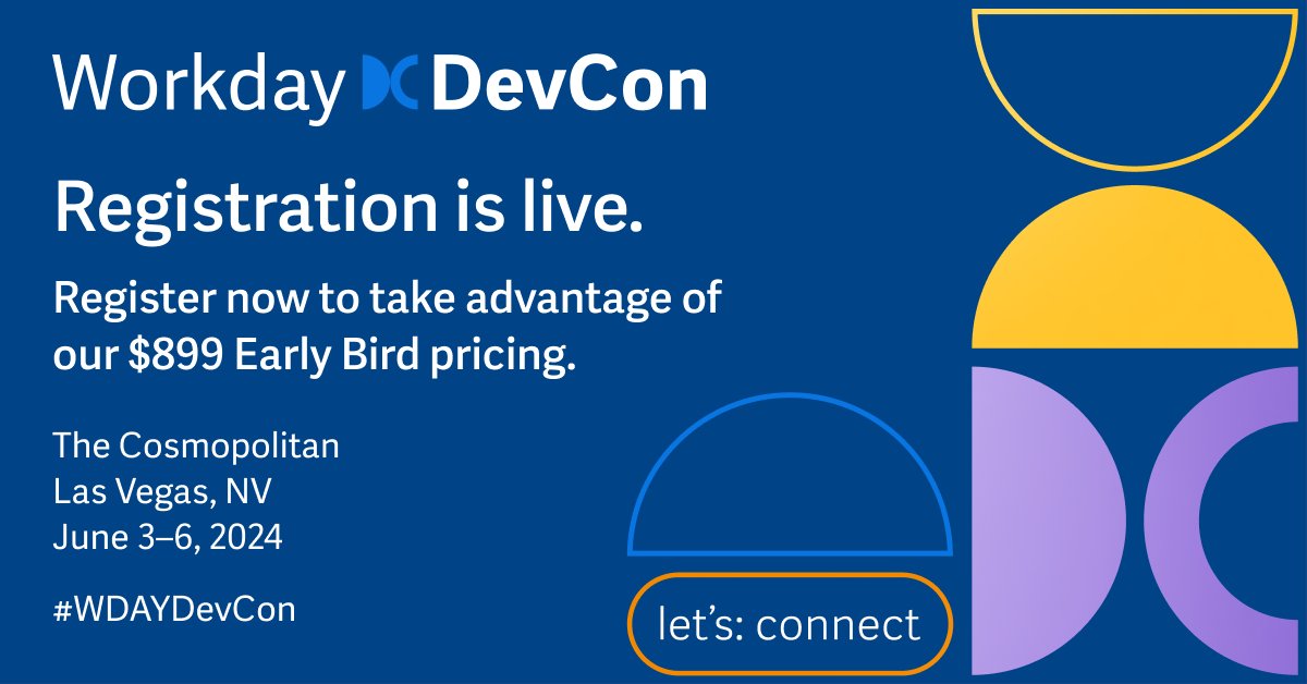 Registration for #WDAYDevCon is now open! Workday is looking forward to welcoming its developer community in person and digitally to experience new technologies and explore the Workday ecosystem. Sign up today to benefit from early bird pricing. #TeamWDAY bit.ly/48VKiwa