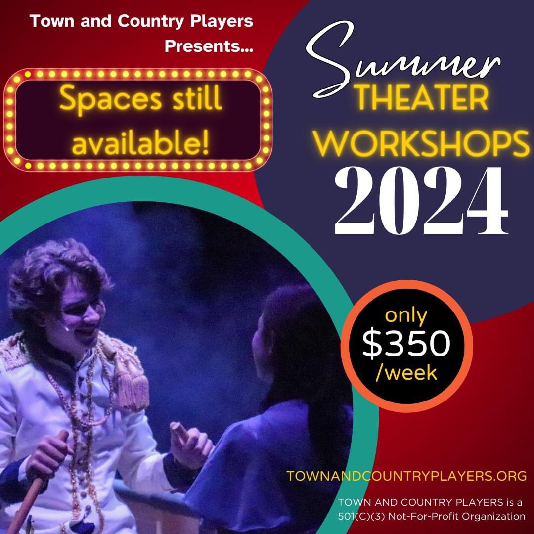 TCountryPlayers's tweet photo. There are still spaces available for both weeks of our traditional summer workshops! If your child is entering grades 3-10, get them registered today to secure their spot!

To register and for more details about the programs, please visit our website!

🌞: https://t.co/3yVp9Hfjxd https://t.co/SOLgrdNp1L