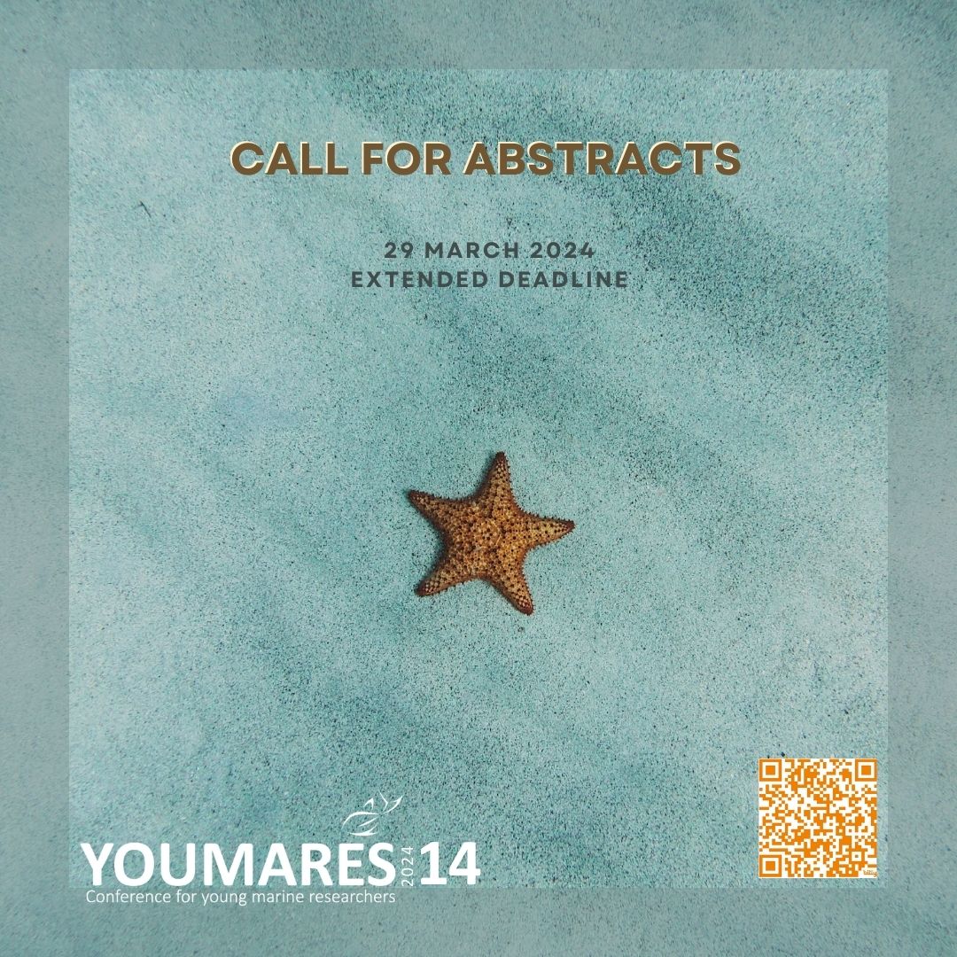 The abstract submission deadline for #YOUMARES14 is extended!📢 Feel free to share this info with your peers📤✉ℹ We eagerly anticipate a diverse and insightful #conference enriched by your contributions and active participation in the discussions!💭🌊🌐🐳