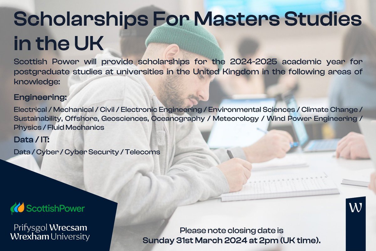 Exciting news for aspiring engineers and computing buffs @ScottishPower is offering MSc Scholarships at @WrexhamUni Don't miss this chance to supercharge your career in these cutting-edge fields. Apply now #MScScholarships #Engineering #Computing #WrexhamUniversity #ScottishPower