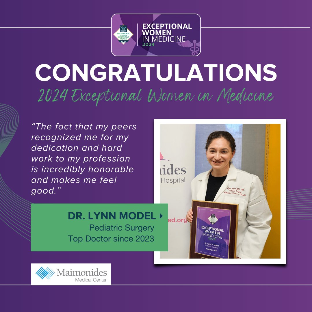 Congratulations to Dr. Lynn Model for being selected as a 2024 Castle Connolly Exceptional Woman in Medicine! Dr. Model is a pediatric surgeon at @MaimoHealth Children's Hospital in Brooklyn, NY. castleconnolly.com/topics/top-doc…