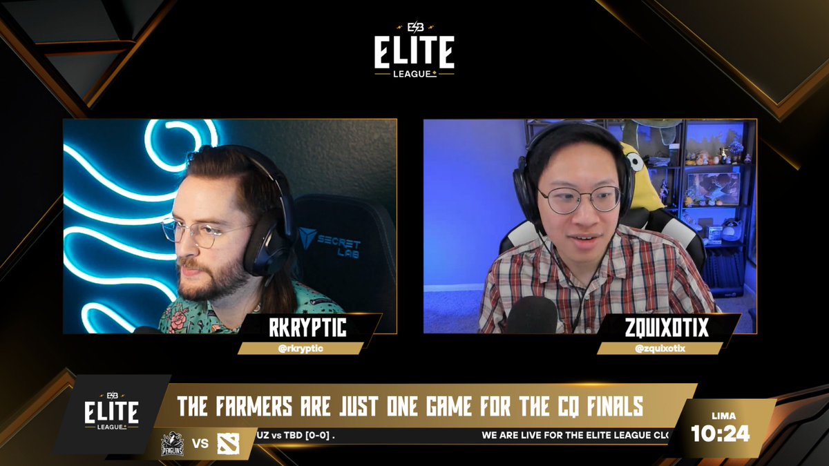Fam! Don't forget to join us at our Twitch channel @ESB_Dota2_EN with the great <a href="/rkryptic/">Ricky</a> and <a href="/zquixotix/">ZQuixotix</a> for this WEU CQ! #EliteLeague #Dota2 #ESB