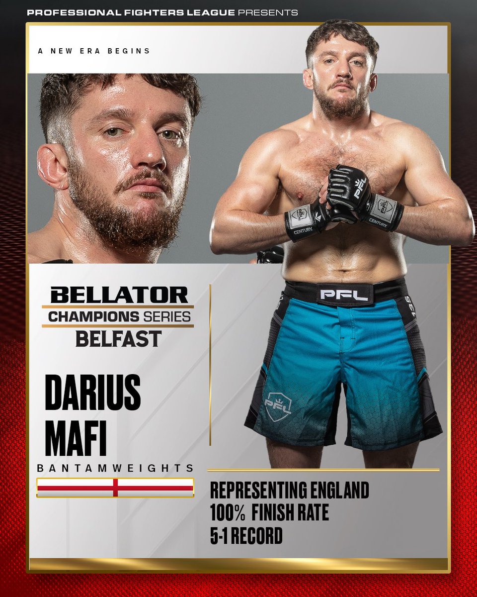 𝙋𝙍𝙀𝙎𝙀𝙉𝙏𝙄𝙉𝙂: Darius Mafi 🏴󠁧󠁢󠁥󠁮󠁧󠁿 Darius Mafi makes his Bellator debut at #BellatorBelfast against unbeaten bantamweight Ciaran Clarke 🔥 Darius has finished all of his five wins inside the first round, so don’t blink during this one! 👀 #BellatorBelfast | Friday March 22…