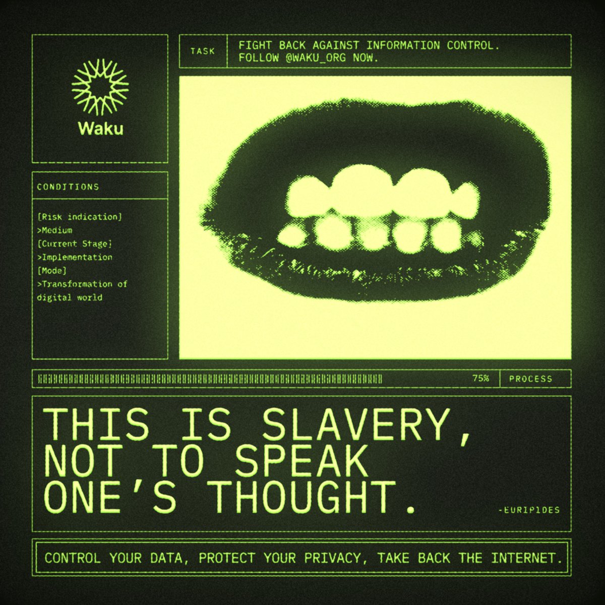 Fight back against information control. Follow <a href="/Waku_org/">Logos Messaging (prev. Waku)</a> now.