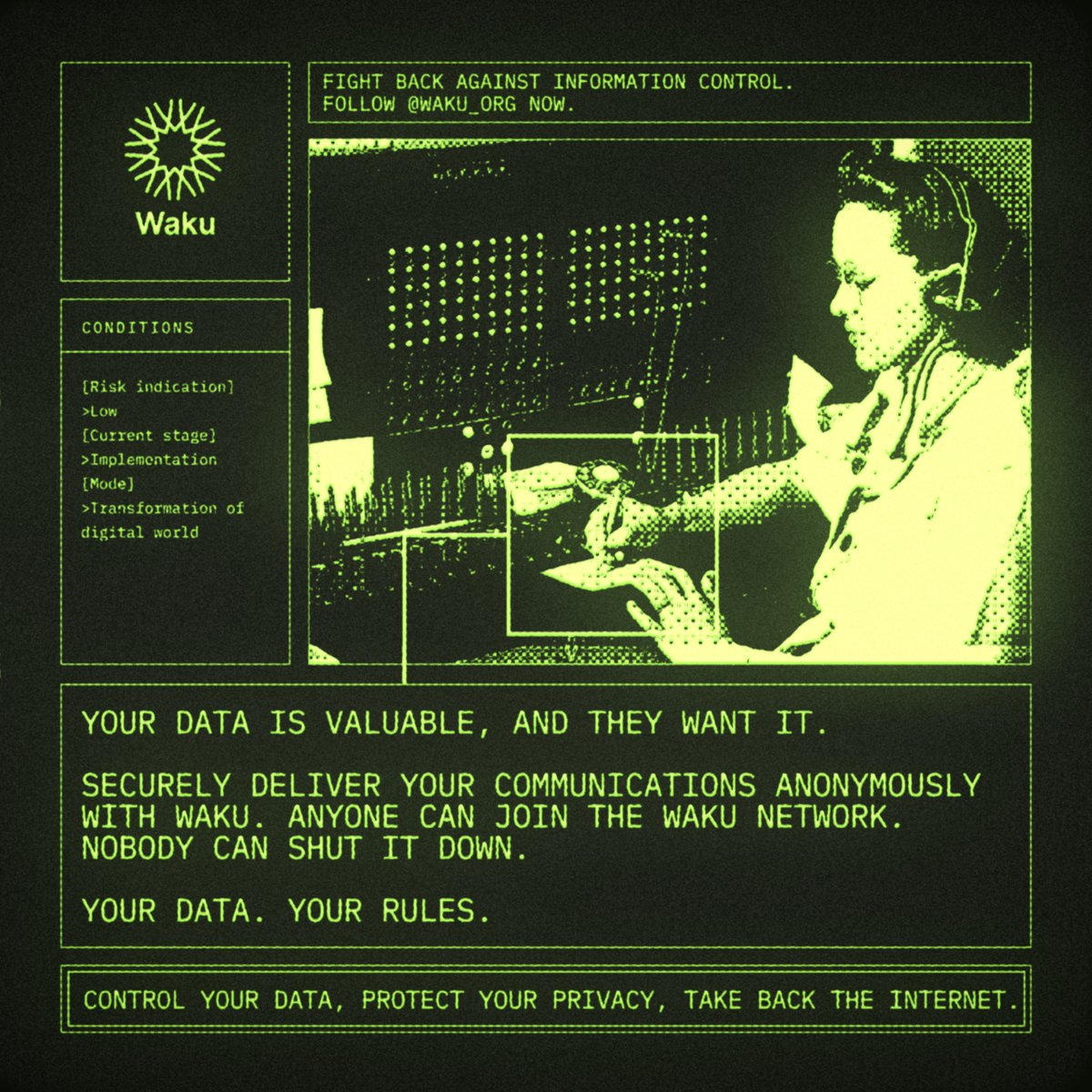 Fight back against information control. Follow <a href="/Waku_org/">Waku</a> now.