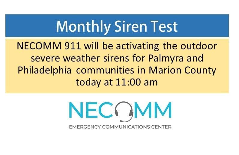 We will be testing the outdoor warning sirens for the cities of Palmyra and Philadelphia today at 11:00 AM. #mowx