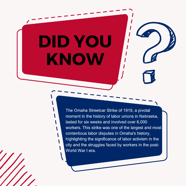 Did you know that the 1919 Streetcar Strike was one of Omaha's largest labor disputes?
#LaborRights #UnionStrong #OmahaHistory #LaborMovement #Didyouknow #WorkerRights #OmahaStrong