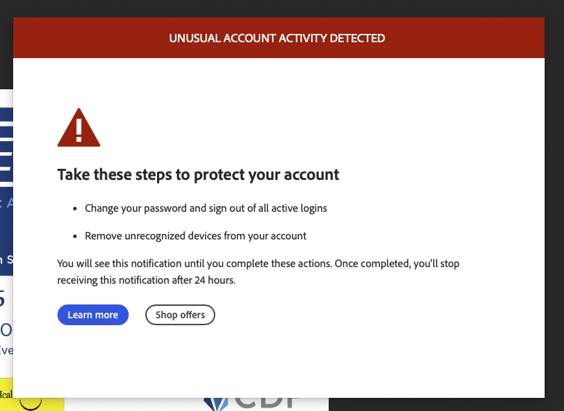 DaronPitts's tweet photo. Again...@Adobe - i changed my password after you forced me to just now. I verified all TWO devices logged in ARE MINE. I then had to log BACK into @Photoshop. And again...I get this in seconds. You want me to change my password--AGAIN and verify devices, AGAIN. !@#$%^&amp;*  STOP IT. https://t.co/HWVciLI5W1