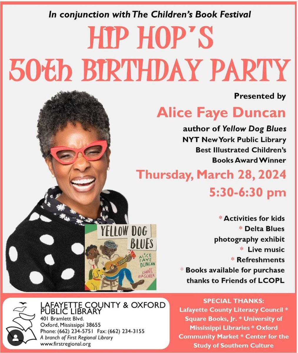 Do you know folks in Oxford, Mississippi? Please invite them to my reading and celebration of Black Music at the Public Library on Thursday, March 28th from 5:30 - 6:30. alicefayeduncan.com