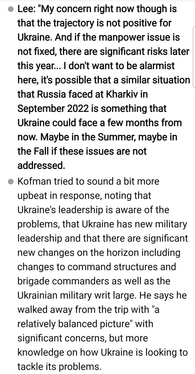 liberalmonarch's tweet photo. Very bullish for Russia that the best informed proua permabulls just downgraded Ukrainen to a hard SELL.

To summarize: Ukraine doesn't have enough men, ammo, air defense, and their fortifications are inadequate. https://t.co/tPVMBTdFQ7