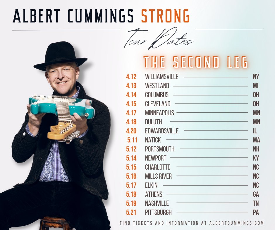 We can't stop the party quite yet...😉 More dates have been added to the 'Strong' tour and we're ready to bring a little bit of the blues to more cities across the US!🎸💥 Visit my website for more information on specific dates and to grab your tickets: albertcummings.com/tour-dates/