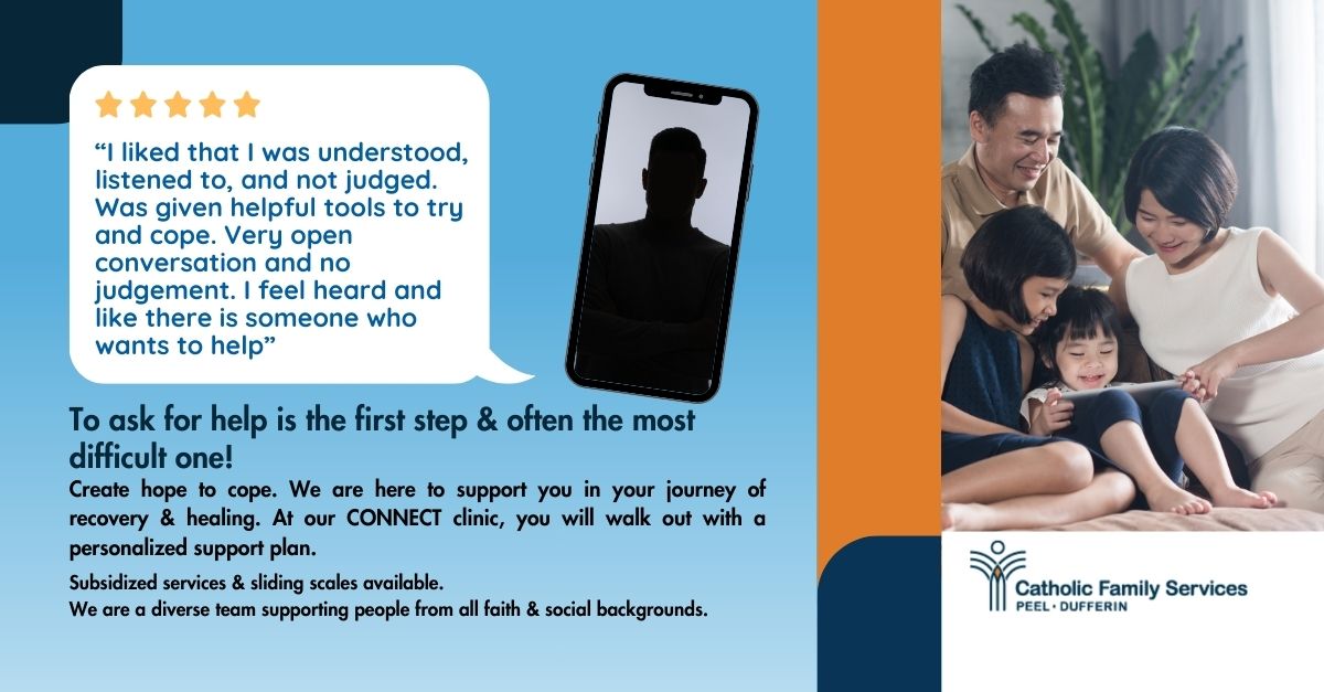 Interested in counselling services but not sure where to start? Visit our CONNECT Walk in Clinic at our 60 West Drive location in Brampton. In March, Clinic will run on March 14th and 28th 2024 between 12.00-8.00 p.m.