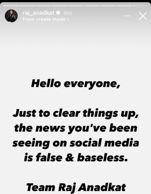 bharatdetails's tweet photo. Raj Anadkat reacts to the rumours posting a Instagram story, denying the news of his engagement with Munmun Datta.
#RajAnadkat #munmundutta #TMKOC #TaarakMehtaKaOoltahChashmah #Babita #Tapu #tmkocmemes #tmkocfanclub #entertainmentnews #rumours #rumors #fakenews https://t.co/jfoaqL5g7L