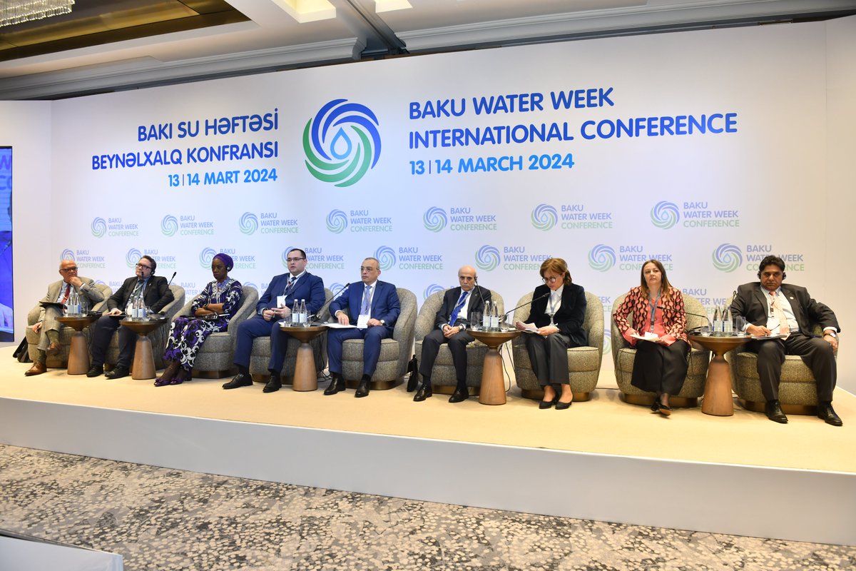 MajnunMammadov's tweet photo. During the speech at the #BakuWaterWeek International conference, we highlighted our priorities and plans regarding water management in agriculture. It was emphasised that the gradual replacement of open irrigation networks with closed networks in the agricultural sector and the expansion of the application of modern irrigation systems are urgent issues.
Effective use of water resources and consideration of the impact of climate change are the main principles of sustainable development.
Water management is the foundation of sustainable agriculture.