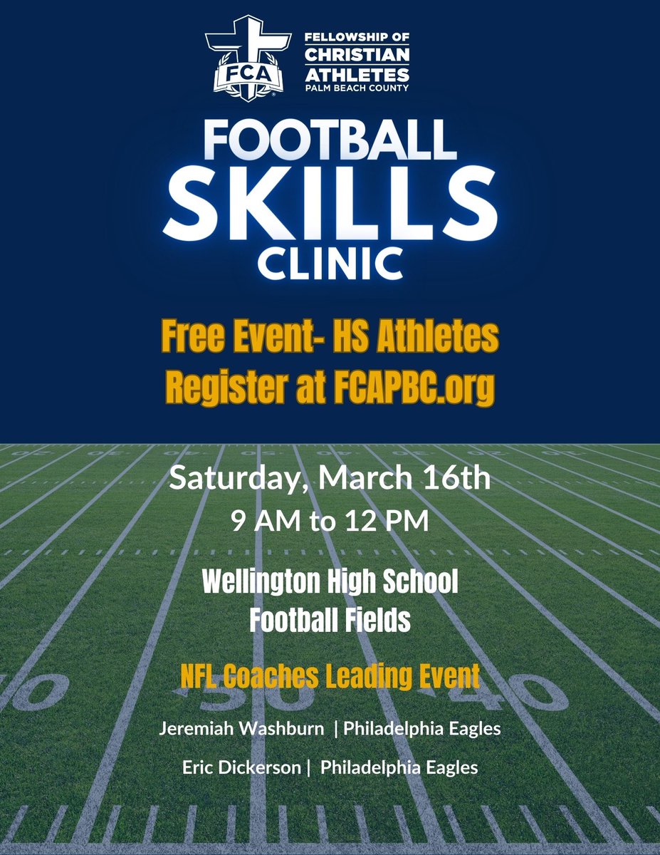 FREE FCA skills camp this Saturday at Wellington high school! Come out and get better!