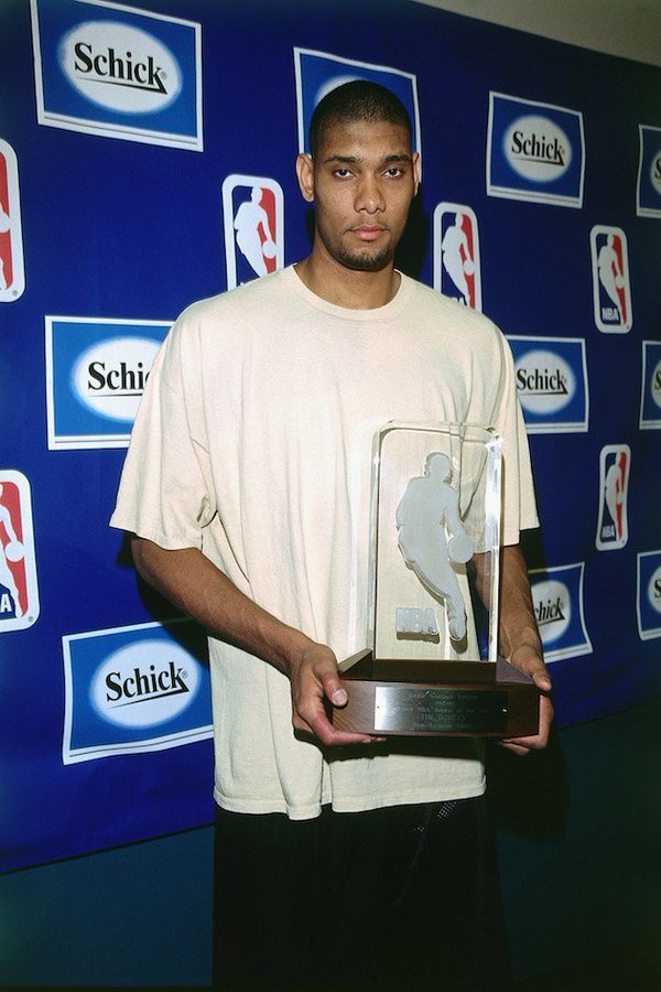 Ballislife's tweet photo. Tim Duncan's Rookie Season Appreciation Post 

Rookie Of The Month x6
All-NBA 1st Team
All-Defense 2nd Team
All-Star
Rookie Of the Year
Double-Double Leader
5th in MVP voting https://t.co/CLzhVa33nS