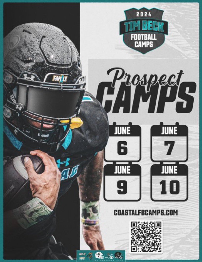 Thanks for the invite and opportunity! i will be attending looking to showcase my talent! @CoastalFootball @KyleWSteinhoff