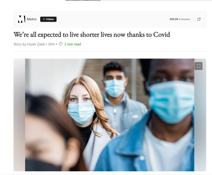 #longcovid 'We’re all expected to live shorter lives now thanks to Covid' ADMITS mainstream cover up media. 'For adults worldwide, the Covid-19 pandemic has had a more profound impact than any event seen in half a century, including conflicts and natural disasters'