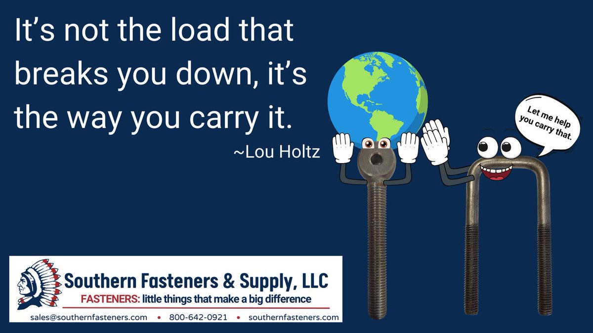 From basic hardware to highly technical and per-print specialty items, from common to exotic materials, we can help you with the fasteners you need. That's one load you don't have to carry alone. #southernfasteners #nutsandbolts #fasteners #wordsofwisdomwednesday #letushelp