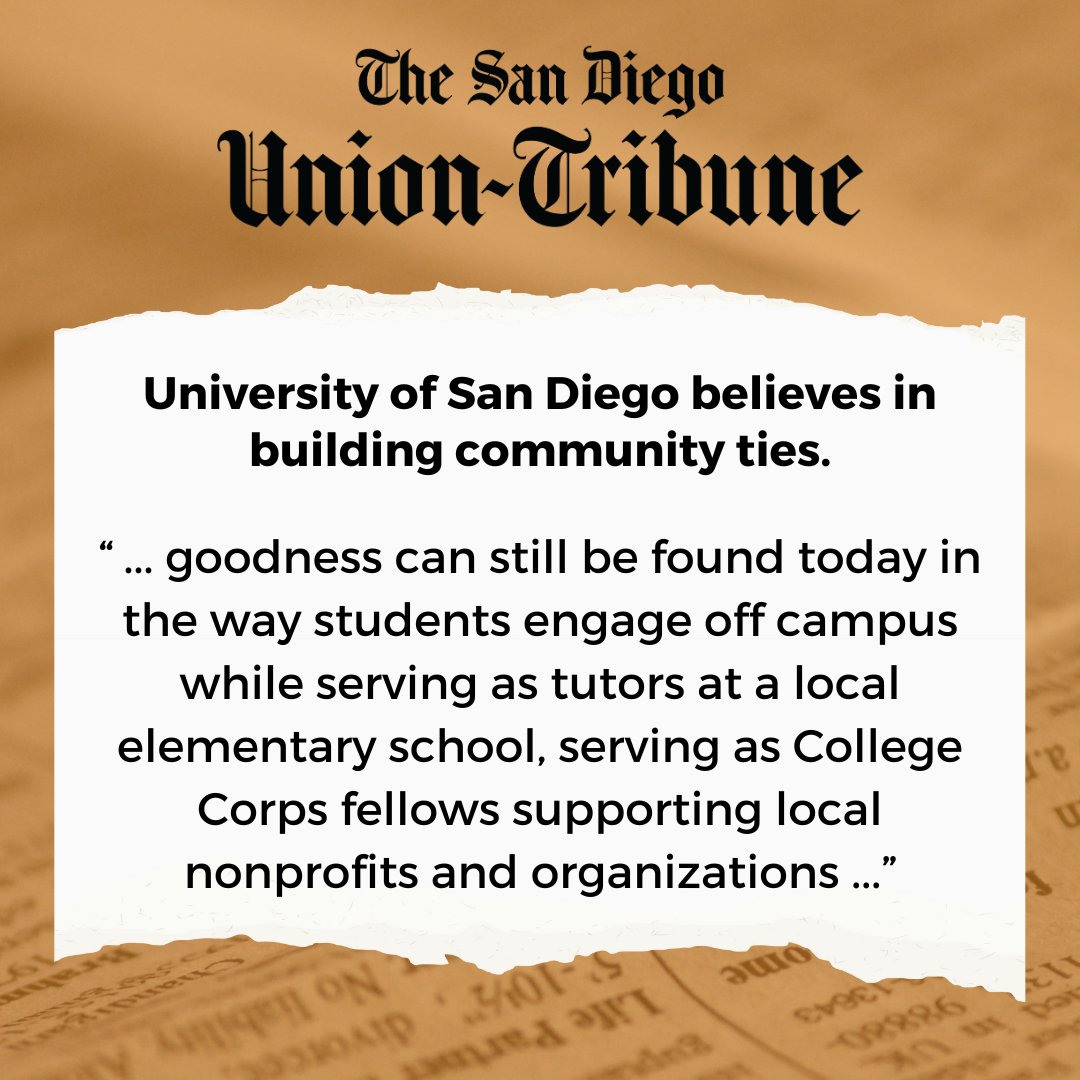 🌟 @uofsandiego believes in the transformative power of community ties and @sdut recognizes that. Learn how #CaliforniansForAll College Corps helps students stay engaged in their communities. Read more: ow.ly/LVwe50QRPxZ