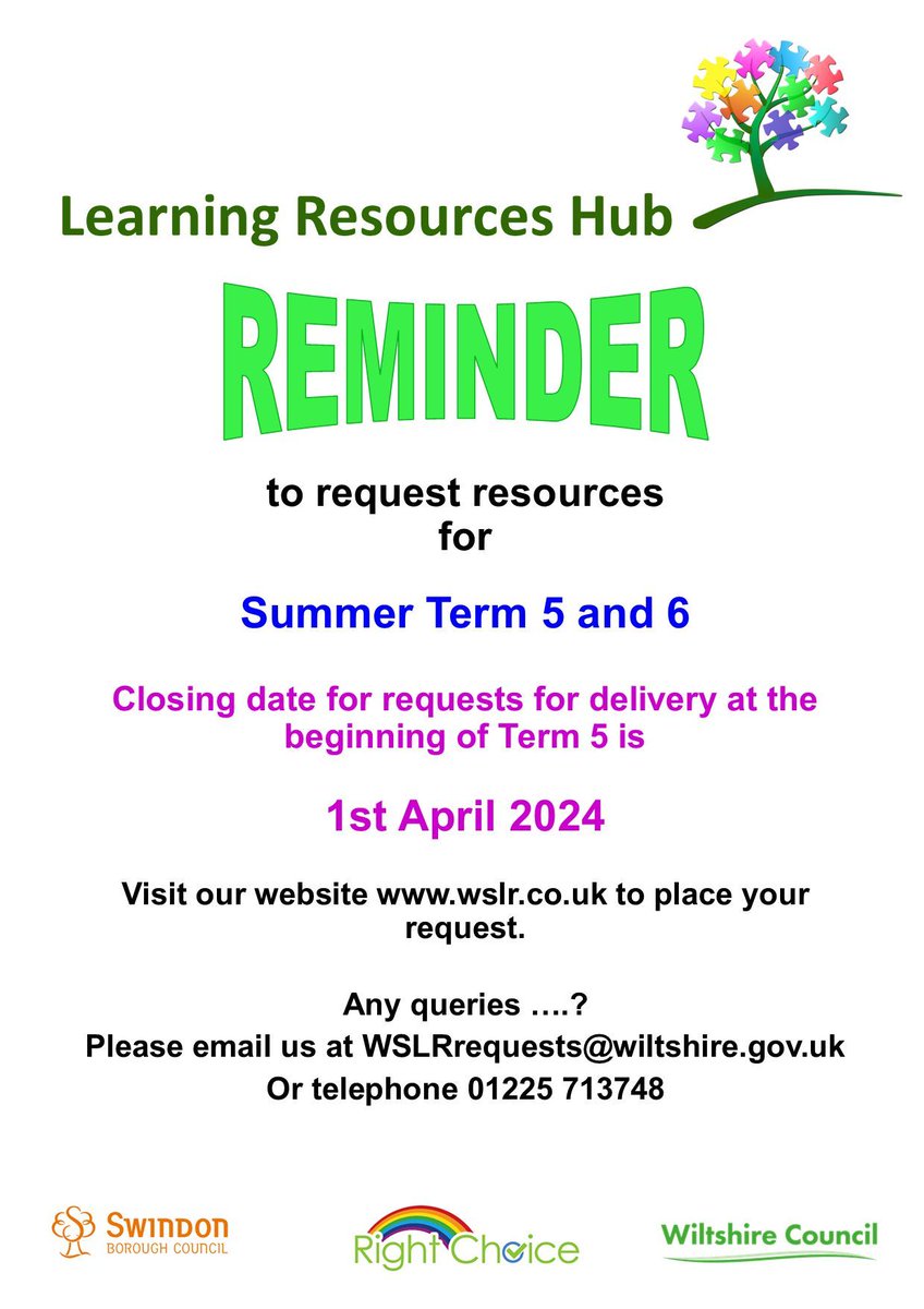 HubResources's tweet image. ⭐ REQUEST RESOURCES NOW FOR SUMMER TERM ⭐ 

Don't miss out on resources for the Summer terms (terms 5 &amp;amp; 6). 

Request via our website now wslr.co.uk

#LRH #borrowlearnreturn #schoollibraryservice @RChoiceWilts