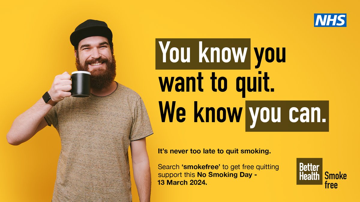 MMandWWPCN's tweet photo. You know you want to quit. We know YOU CAN! 🫵

It's never too late to quit smoking. Search 'smokefree' to get free quitting support this No Smoking Day - 13th March 2024! 🚬❌

@nhssmokefree https://t.co/OkLRpnN3vj