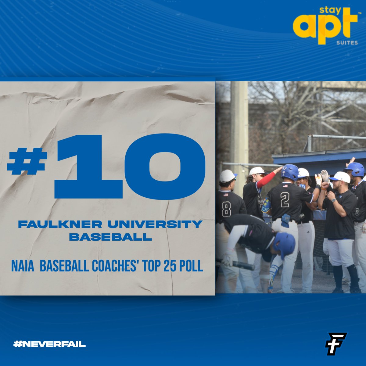 Back like we never left! 
The Eagles are ranked #10 in the newest NAIA Baseball Coaches' Top 25 Poll! 
We have sat in the top ten at 86.75% of polls since 2012.