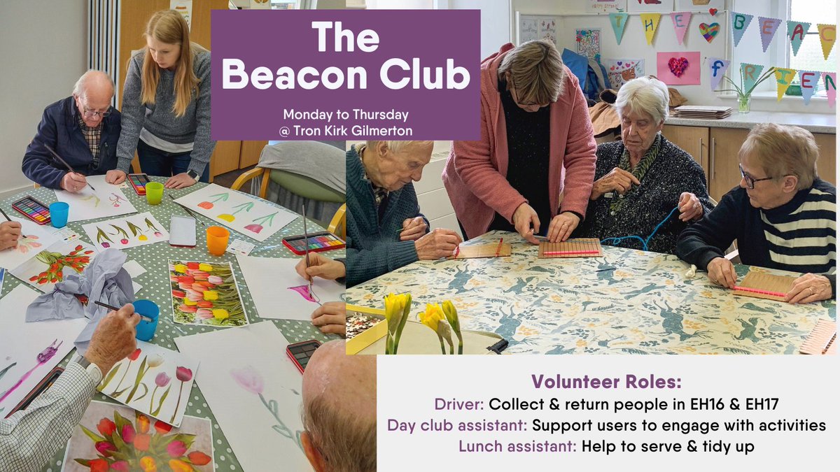 Would you like to give back to your local #community? Have some free time during the week? Volunteer with @TheBeaconClub, our enriching day group for older people living in #Gilmerton & #MakeADifference today. #BeaconClub #DementiaSupport